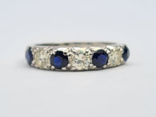 Cargar imagen en el visor de la galería, 6087- Vintage: Exceptional 18ct White Gold Diamonds (0.75ct) Sapphires Half Eternity Ring