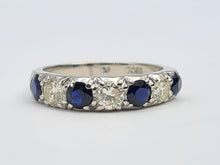 Cargar imagen en el visor de la galería, 6087- Vintage: Exceptional 18ct White Gold Diamonds (0.75ct) Sapphires Half Eternity Ring