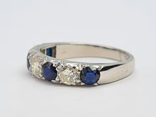Cargar imagen en el visor de la galería, 6087- Vintage: Exceptional 18ct White Gold Diamonds (0.75ct) Sapphires Half Eternity Ring