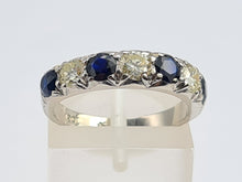 Cargar imagen en el visor de la galería, 6087- Vintage: Exceptional 18ct White Gold Diamonds (0.75ct) Sapphires Half Eternity Ring
