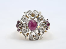 Load image into Gallery viewer, 6172: Antique: 18ct Gold 7 Rubies 10 Diamonds Statement Cluster Ring- Extraordinary