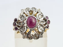 Load image into Gallery viewer, 6172: Antique: 18ct Gold 7 Rubies 10 Diamonds Statement Cluster Ring- Extraordinary