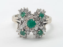 Cargar imagen en el visor de la galería, 6076 Vintage; 18 White Gold Emeralds Diamonds Statement Cocktail Ring- Fabulous