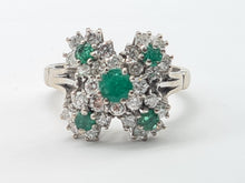 Cargar imagen en el visor de la galería, 6076 Vintage; 18 White Gold Emeralds Diamonds Statement Cocktail Ring- Fabulous