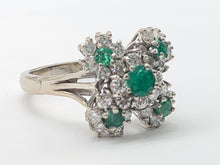 Cargar imagen en el visor de la galería, 6076 Vintage; 18 White Gold Emeralds Diamonds Statement Cocktail Ring- Fabulous