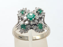 Cargar imagen en el visor de la galería, 6076 Vintage; 18 White Gold Emeralds Diamonds Statement Cocktail Ring- Fabulous