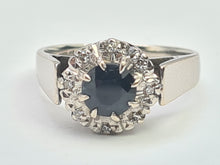 Load image into Gallery viewer, 2904: Vintage: 18ct White Gold French Blue Sapphire Diamonds Target Ring- From 1980