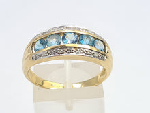 Load image into Gallery viewer, 6164 Vintage: 9ct Gold 5 Swiss Blue Topaz 18 Diamonds Cocktail Ring- lovely combination, crisp eye candy