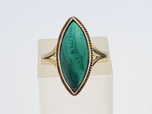 Load image into Gallery viewer, 6210: Vintage: 9ct Gold Green Marquise Malachite Ring- From 1969