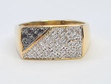 Load image into Gallery viewer, 6106Vintage: Heavy 9ct Gold Black White Diamonds Signet Ring- sparkling statement