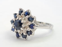 Load image into Gallery viewer, 6046: Vintage; 18ct White Gold 11 Blue Sapphires 10 Diamonds Cocktail Ring- lovely symmetry - substantial beauty