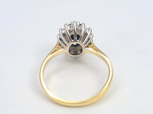 Load image into Gallery viewer, 6216 Vintage; 18ct Gold French Blue Sapphire 14 Diamonds Cluster Ring