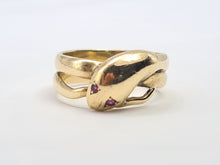 Load image into Gallery viewer, 6104: Vintage: 9ct Gold Ruby Eyes Snake Ring- a substantial Gold Snake ring From 1965