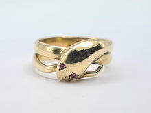 Load image into Gallery viewer, 6104: Vintage: 9ct Gold Ruby Eyes Snake Ring- a substantial Gold Snake ring From 1965