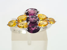 Load image into Gallery viewer, 6101: Vintage: 9ct Gold Yellow Sapphires Vivid Purple Tourmalines Cocktail Ring