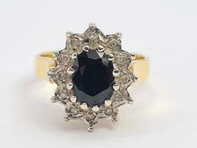 Cargar imagen en el visor de la galería, 6092 Vintage: (1973) 18ct Gold Australian Blue Sapphire 12 Diamonds Diana Cluster- From 1973