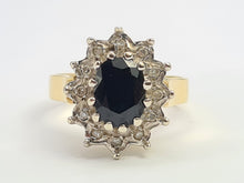 Cargar imagen en el visor de la galería, 6092 Vintage: (1973) 18ct Gold Australian Blue Sapphire 12 Diamonds Diana Cluster- From 1973