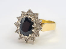 Cargar imagen en el visor de la galería, 6092 Vintage: (1973) 18ct Gold Australian Blue Sapphire 12 Diamonds Diana Cluster- From 1973