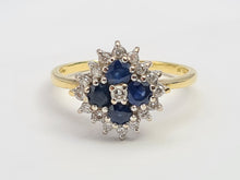 Load image into Gallery viewer, 6142 Vintage 18ct Gold French Blue Sapphires Diamonds Geometric Set Ring
