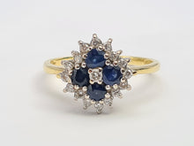 Load image into Gallery viewer, 6142 Vintage 18ct Gold French Blue Sapphires Diamonds Geometric Set Ring