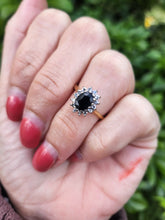 Load image into Gallery viewer, 6216 Vintage; 18ct Gold French Blue Sapphire 14 Diamonds Cluster Ring