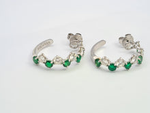 Load image into Gallery viewer, 9042: Vintage (1975) Exceptional 18ct White Gold Emeralds Diamonds Hoop Earrings- elegance personified