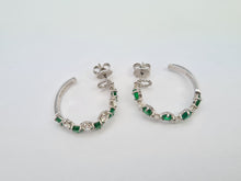 Load image into Gallery viewer, 9042: Vintage (1975) Exceptional 18ct White Gold Emeralds Diamonds Hoop Earrings- elegance personified