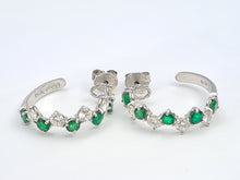Load image into Gallery viewer, 2914: Vintage (1975) Exceptional 18ct White Gold Emeralds Diamonds Hoop Earrings- elegance personified