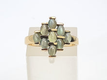 Load image into Gallery viewer, 6219 Vintage: 9ct Gold 9 Chrysoberyl Cats Eyes Geometric Set Ring