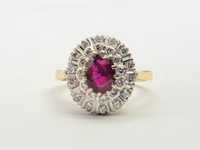 Load image into Gallery viewer, 6153: Vintage 18ct Gold Ruby Diamonds Flower Head Cluster Ring- an exceptional piece