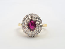 Load image into Gallery viewer, 6153: Vintage 18ct Gold Ruby Diamonds Flower Head Cluster Ring- an exceptional piece