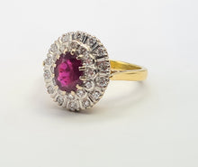 Load image into Gallery viewer, 6153: Vintage 18ct Gold Ruby Diamonds Flower Head Cluster Ring- an exceptional piece