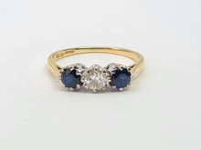 Load image into Gallery viewer, 6183 Vintage: 18ct Gold Platinum French Blue Sapphires Round Full Cut Diamond Ring