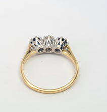 Load image into Gallery viewer, 6183 Vintage: 18ct Gold Platinum French Blue Sapphires Round Full Cut Diamond Ring