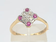 Load image into Gallery viewer, 6220 Vintage: 9ct Gold Platinum Set Rubies Diamonds Geometric Set Ring