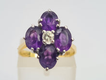 Load image into Gallery viewer, 6176 Vintage: 18ct Gold Rich Purple Amethyst Full Cut Diamond Harlequin  Ring
