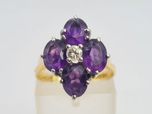 Load image into Gallery viewer, 6176 Vintage: 18ct Gold Rich Purple Amethyst Full Cut Diamond Harlequin  Ring