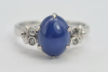 Cargar imagen en el visor de la galería, A9077: Vintage Rare 18ct White Gold Cabochon Cut Blue Star Sapphire Diamond Accents- crisp, clean, eye candy