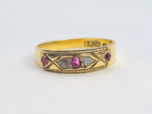 Load image into Gallery viewer, 6224 Antique: 15ct Gold Rubies Diamonds "Gypsy" Ring- From 1919