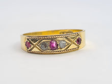 Load image into Gallery viewer, 6224 Antique: 15ct Gold Rubies Diamonds "Gypsy" Ring- From 1919