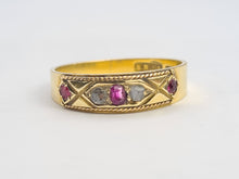 Load image into Gallery viewer, 6224 Antique: 15ct Gold Rubies Diamonds "Gypsy" Ring- From 1919