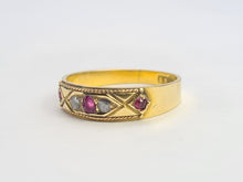 Load image into Gallery viewer, 6224 Antique: 15ct Gold Rubies Diamonds "Gypsy" Ring- From 1919