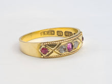 Load image into Gallery viewer, 6224 Antique: 15ct Gold Rubies Diamonds "Gypsy" Ring- From 1919