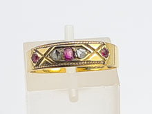 Load image into Gallery viewer, 6224 Antique: 15ct Gold Rubies Diamonds "Gypsy" Ring- From 1919