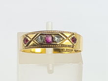 Load image into Gallery viewer, 6224 Antique: 15ct Gold Rubies Diamonds "Gypsy" Ring- From 1919