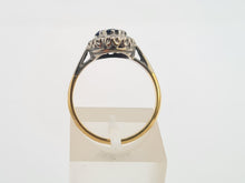 Cargar imagen en el visor de la galería, 8089: Vintage: (1965)- 18ct Gold Blue Sapphires 8 Round Cut Diamonds Cluster Ring- petite, sparkling, geometric set