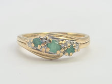 Load image into Gallery viewer, 6113 Vintage: 9ct Gold Emeralds Trilogy Diamonds Dress Ring