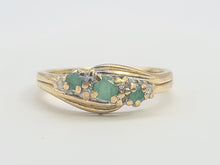 Load image into Gallery viewer, 6113 Vintage: 9ct Gold Emeralds Trilogy Diamonds Dress Ring