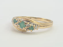Load image into Gallery viewer, 6113 Vintage: 9ct Gold Emeralds Trilogy Diamonds Dress Ring