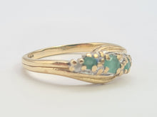 Load image into Gallery viewer, 6113 Vintage: 9ct Gold Emeralds Trilogy Diamonds Dress Ring